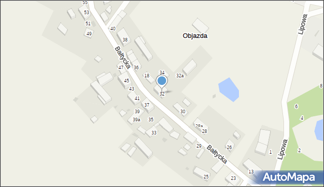 Objazda, Bałtycka, 32, mapa Objazda