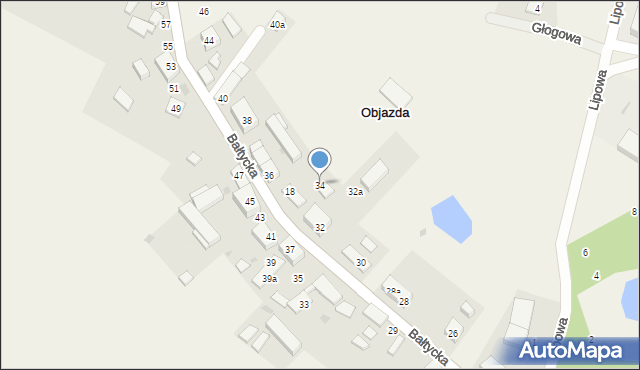 Objazda, Bałtycka, 34, mapa Objazda