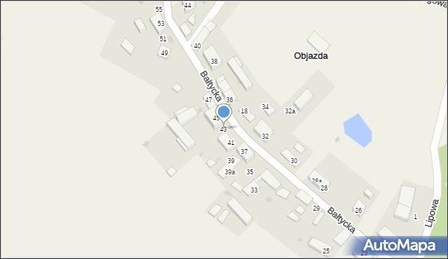 Objazda, Bałtycka, 43, mapa Objazda