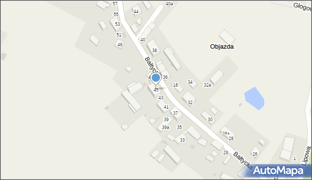 Objazda, Bałtycka, 45, mapa Objazda