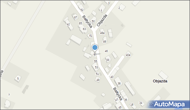 Objazda, Bałtycka, 57, mapa Objazda