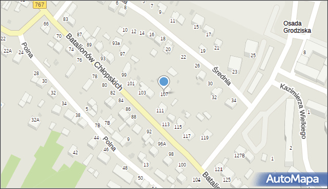 Pińczów, Batalionów Chłopskich, 107, mapa Pińczów