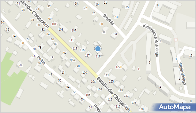 Pińczów, Batalionów Chłopskich, 119, mapa Pińczów