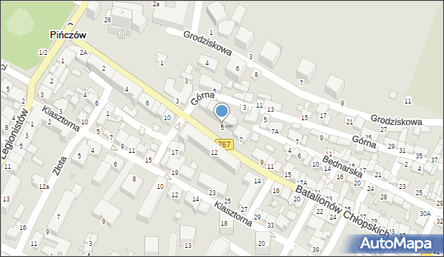 Pińczów, Batalionów Chłopskich, 5, mapa Pińczów