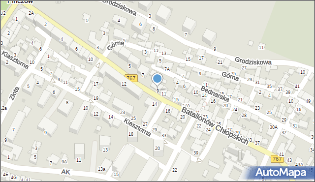 Pińczów, Batalionów Chłopskich, 9, mapa Pińczów