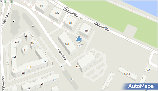 Poznań, Baraniaka Antoniego, abp., 88f, mapa Poznania