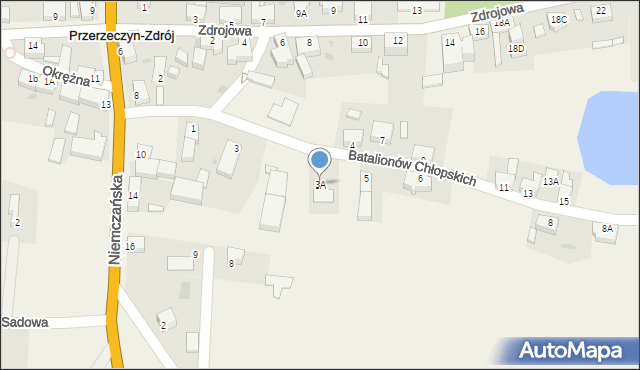 Przerzeczyn-Zdrój, Batalionów Chłopskich, 3A, mapa Przerzeczyn-Zdrój