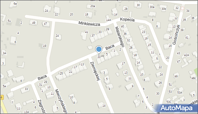 Puławy, Baca Stanisława, 11, mapa Puław