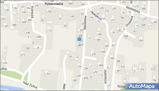 Rybarzowice, Bażantów, 540, mapa Rybarzowice