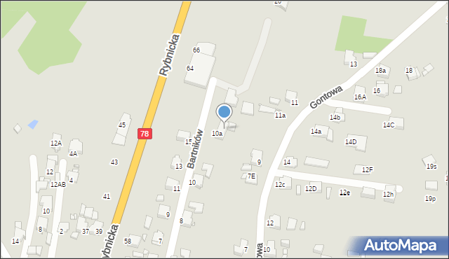 Rybnik, Bartników, 12, mapa Rybnika