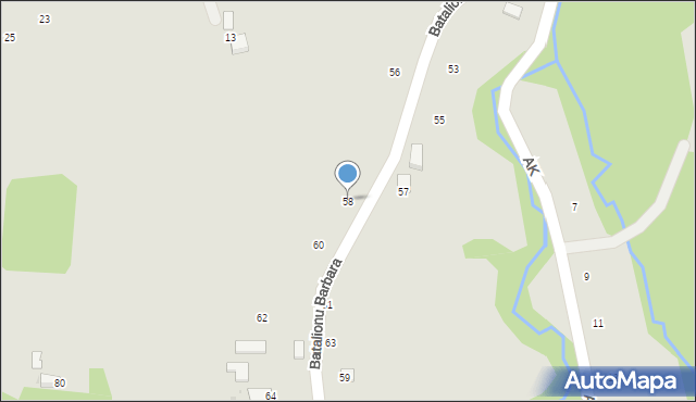 Ryglice, Batalionu Barbara, 58, mapa Ryglice