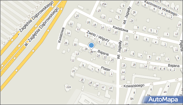 Sosnowiec, Bajana Jerzego, 26, mapa Sosnowca