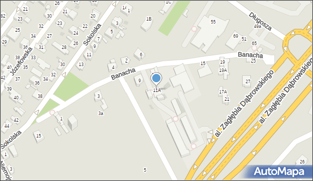 Sosnowiec, Banacha Stefana, 11A, mapa Sosnowca