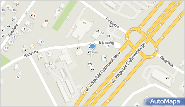 Sosnowiec, Banacha Stefana, 23A, mapa Sosnowca