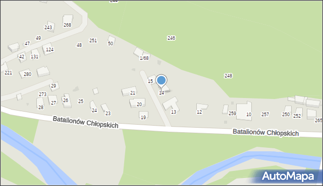 Sucha Beskidzka, Batalionów Chłopskich, 14, mapa Sucha Beskidzka