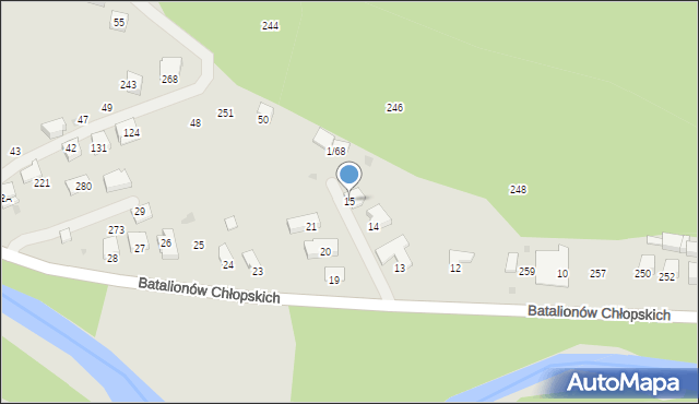 Sucha Beskidzka, Batalionów Chłopskich, 15, mapa Sucha Beskidzka