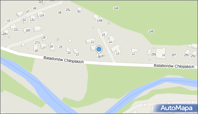 Sucha Beskidzka, Batalionów Chłopskich, 19, mapa Sucha Beskidzka