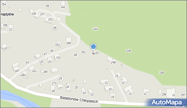 Sucha Beskidzka, Batalionów Chłopskich, 50, mapa Sucha Beskidzka