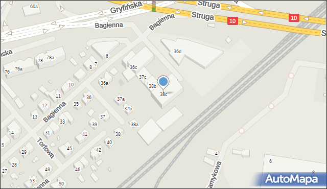 Szczecin, Bagienna, 38c, mapa Szczecina