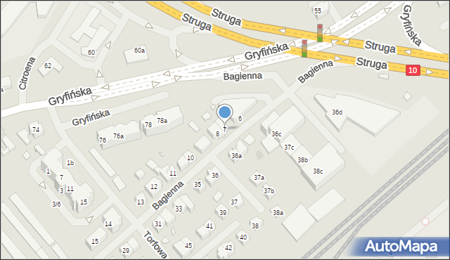 Szczecin, Bagienna, 7, mapa Szczecina