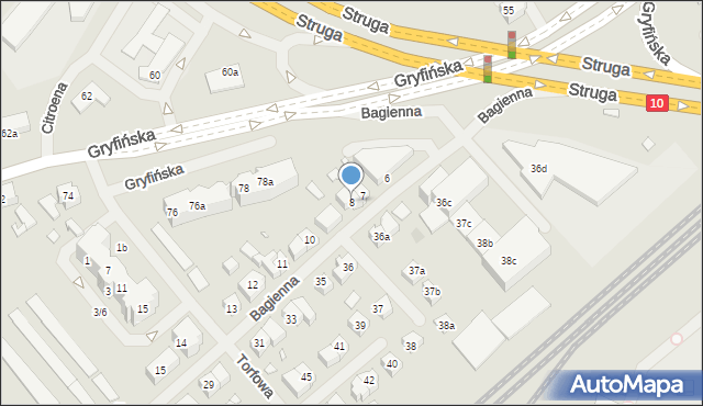 Szczecin, Bagienna, 8, mapa Szczecina