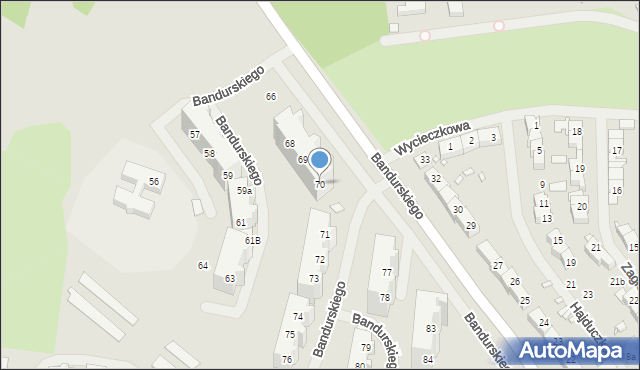 Szczecin, Bandurskiego Władysława, ks. bp., 70, mapa Szczecina