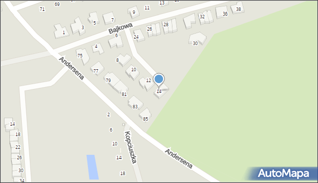 Szczecin, Bajkowa, 14, mapa Szczecina