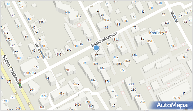 Toruń, Bartkiewiczówny Janiny, 87, mapa Torunia