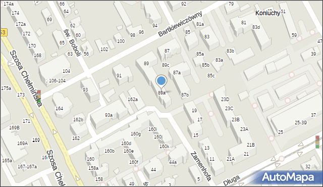 Toruń, Bartkiewiczówny Janiny, 89a, mapa Torunia