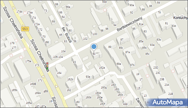 Toruń, Bartkiewiczówny Janiny, 91, mapa Torunia