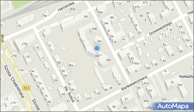 Toruń, Bartkiewiczówny Janiny, 94b, mapa Torunia