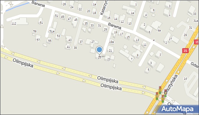 Toruń, Barwna, 25, mapa Torunia