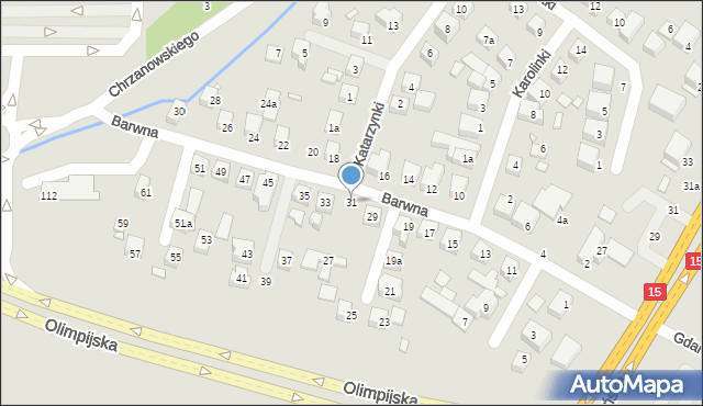 Toruń, Barwna, 31, mapa Torunia