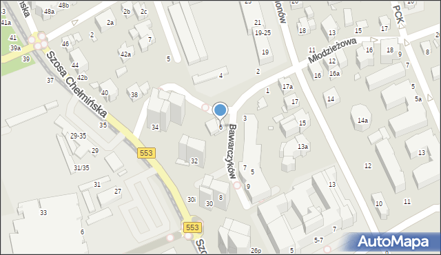 Toruń, Bawarczyków, 6, mapa Torunia
