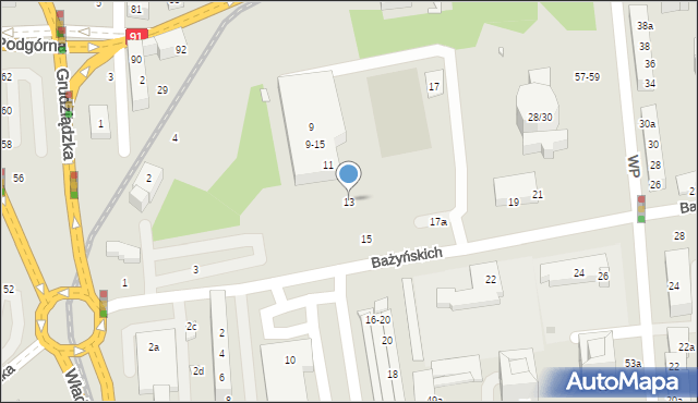 Toruń, Bażyńskich, 13, mapa Torunia