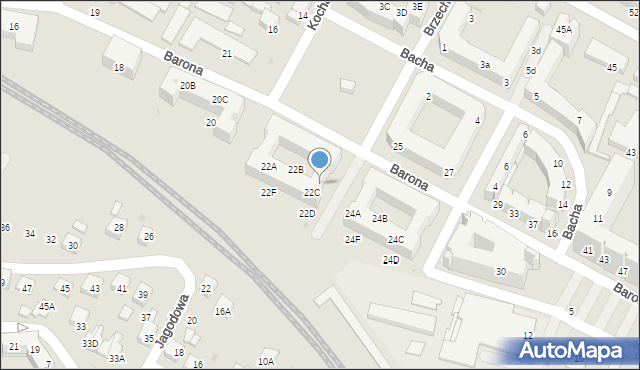 Tychy, Barona Jana, 22K, mapa Tychów