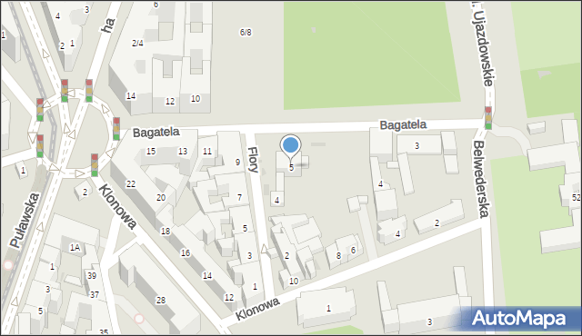 Warszawa, Bagatela, 5, mapa Warszawy