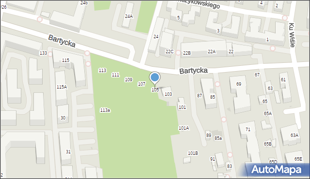 Warszawa, Bartycka, 105, mapa Warszawy