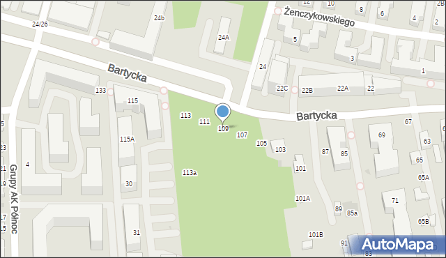 Warszawa, Bartycka, 109, mapa Warszawy