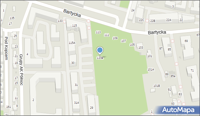 Warszawa, Bartycka, 113a, mapa Warszawy