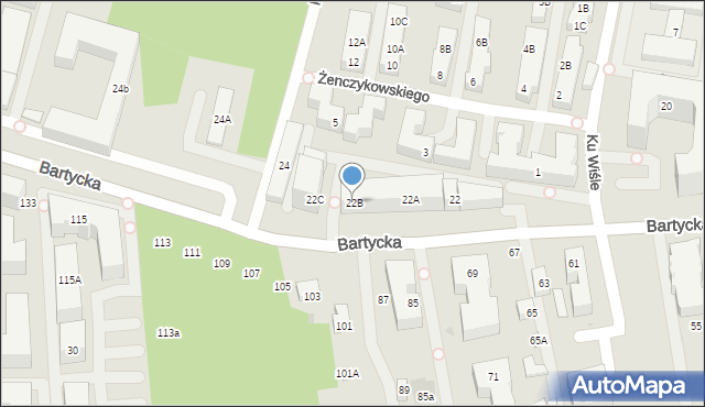 Warszawa, Bartycka, 22B, mapa Warszawy