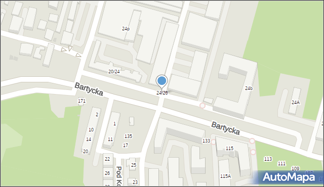 Warszawa, Bartycka, 24/26, mapa Warszawy