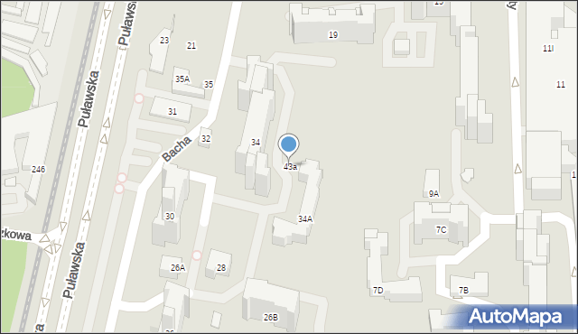 Warszawa, Bacha Jana Sebastiana, 43a, mapa Warszawy