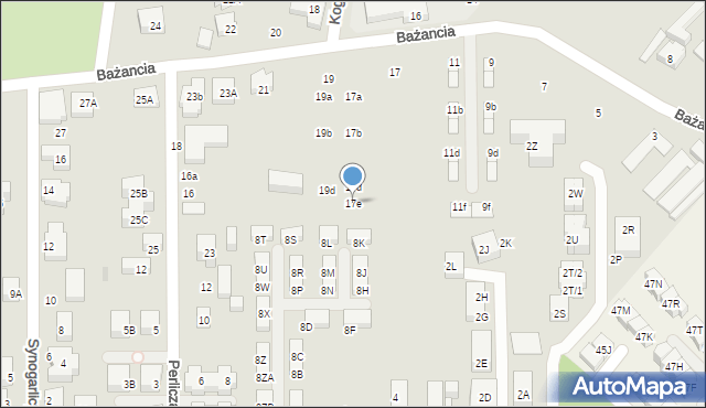 Warszawa, Bażancia, 17e, mapa Warszawy