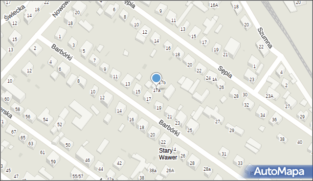 Warszawa, Barbórki, 17a, mapa Warszawy