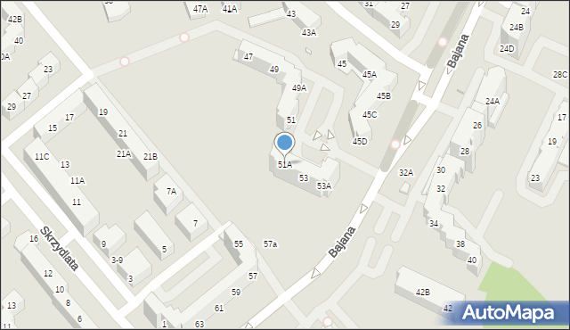 Wrocław, Bajana Jerzego, 51A, mapa Wrocławia