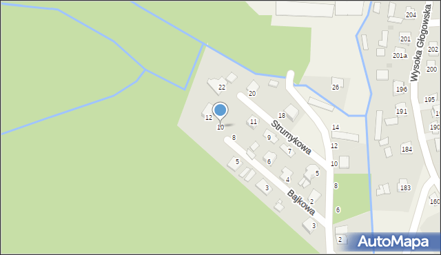 Wysoka Głogowska, Bajkowa, 10, mapa Wysoka Głogowska