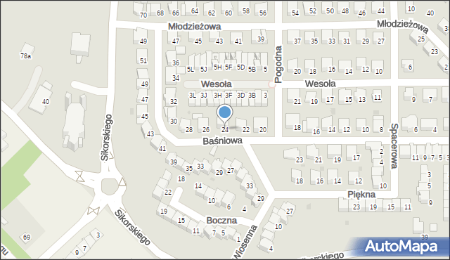 Wyszków, Baśniowa, 24, mapa Wyszków