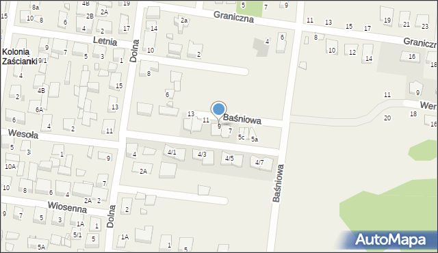 Zaścianki, Baśniowa, 9, mapa Zaścianki