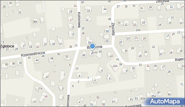 Zgłobice, Bajeczna, 47, mapa Zgłobice
